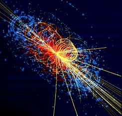 62 - higgs boson im lhc, computersimulation eine p-p-collision. 1600 neutrale teilchen 1600 geladene